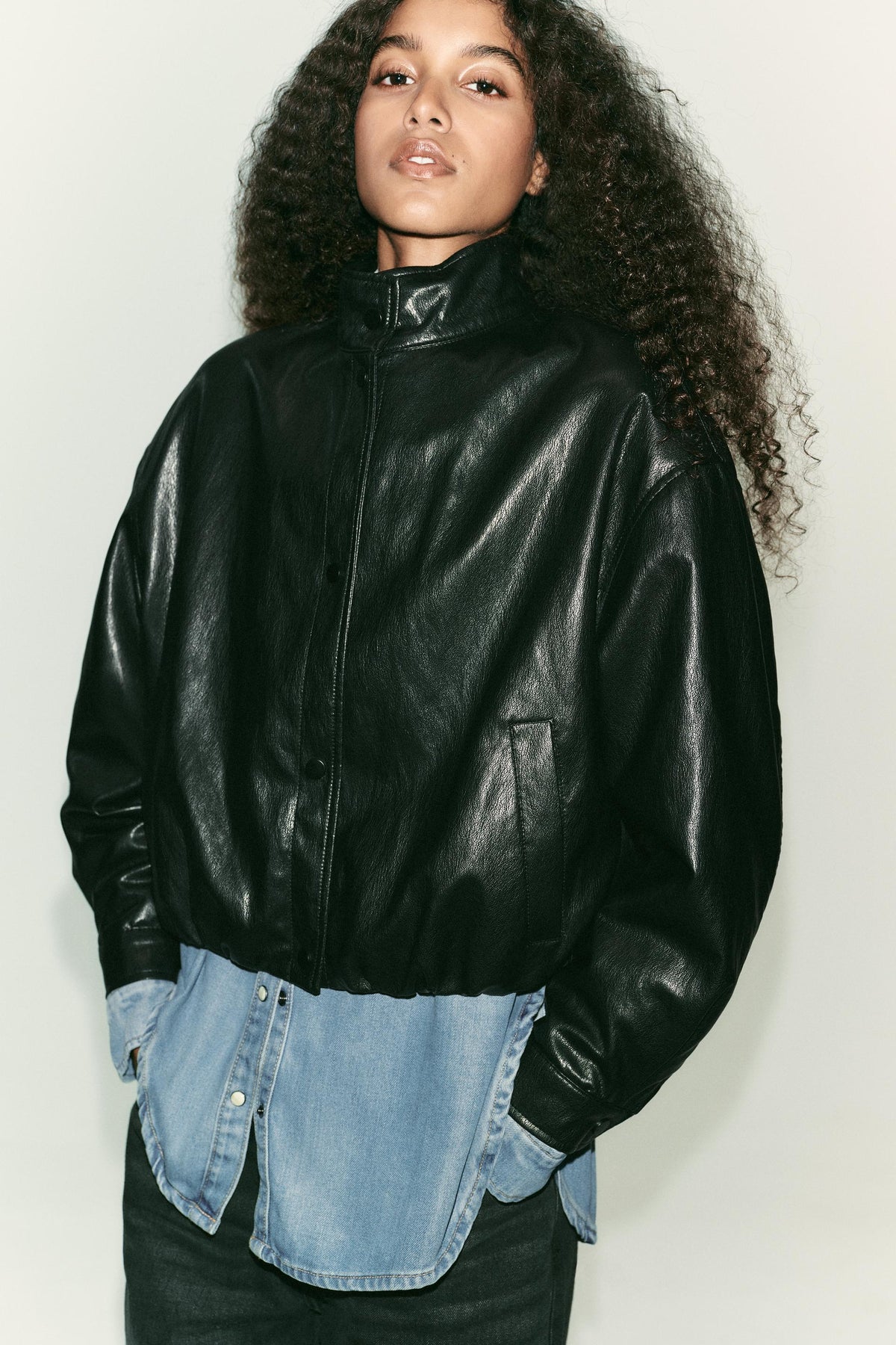 Faux Leather Bomber Jacket