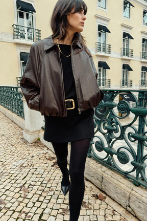 Faux Leather Bomber Jacket