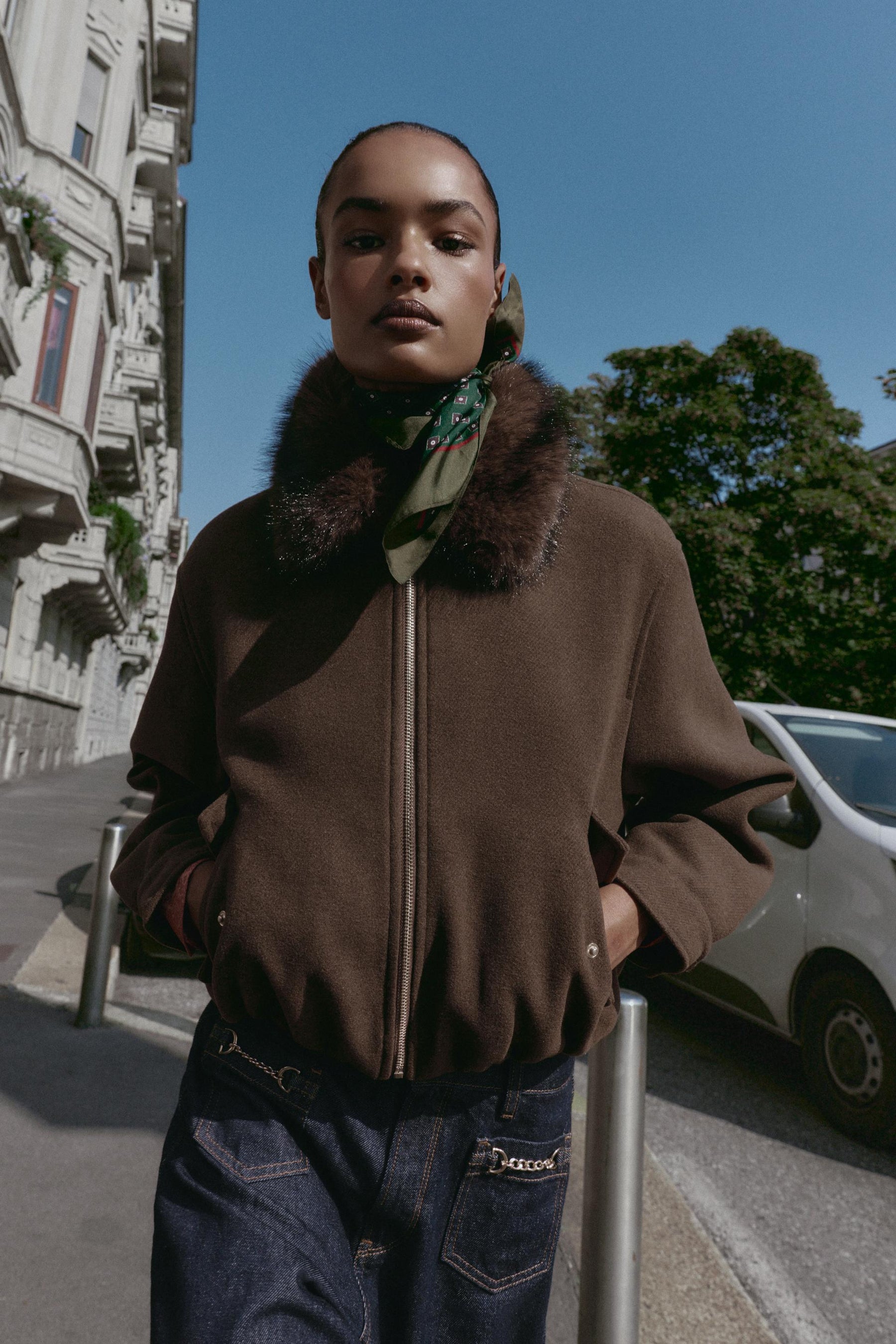 Faux Fur Collar Bomber