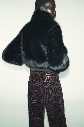 SHORT FAUX FUR COAT WITH HIGH NECK - Image 4