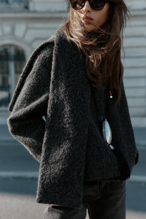 SHORT BOUCLÉ COAT WITH SCARF - Image 2