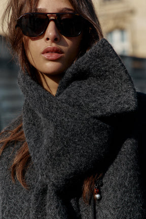 SHORT BOUCLÉ COAT WITH SCARF - Image 5