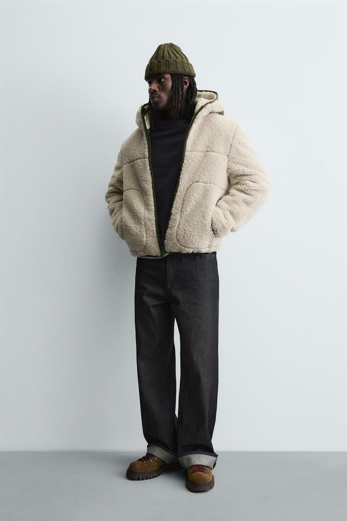 CONTRAST FAUX SHEARLING JACKET - Image 1