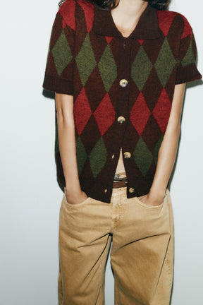 Argyle Knit Cardigan