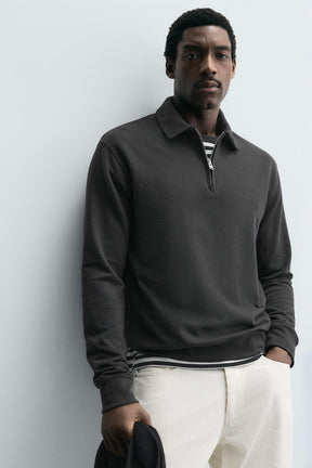 TEXTURED WEAVE POLO SHIRT WITH ZIP - Image 6