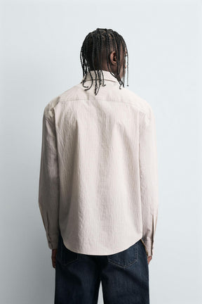 STRIPED SHIRT WITH CONTRAST TIE DETAIL - Image 3