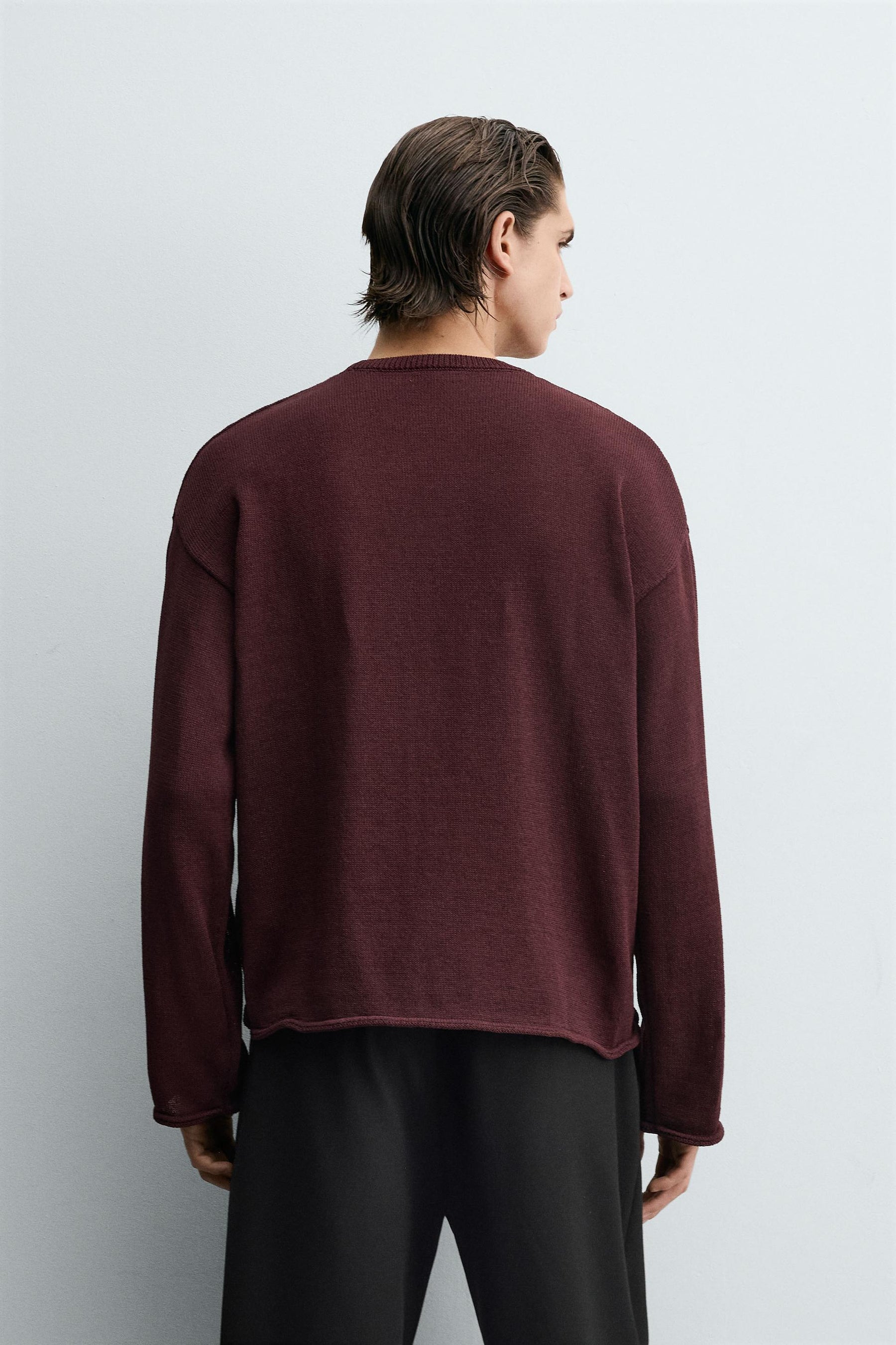 TEXTURED TURN-UP TRIM SWEATER - Image 3