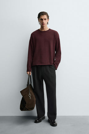 TEXTURED TURN-UP TRIM SWEATER - Image 1