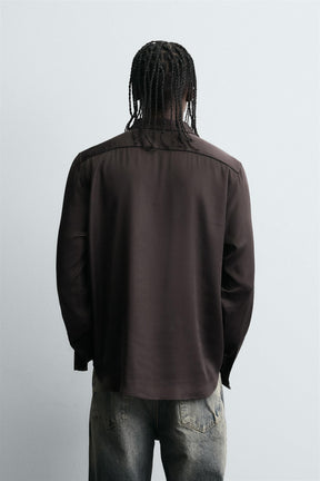 SATIN SHIRT WITH CONTRAST TRIMS - Image 3