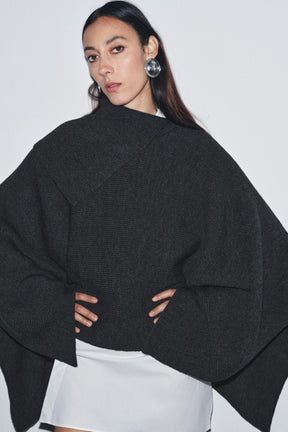 ASYMMETRIC NECK WOOL CAPE - Image 6