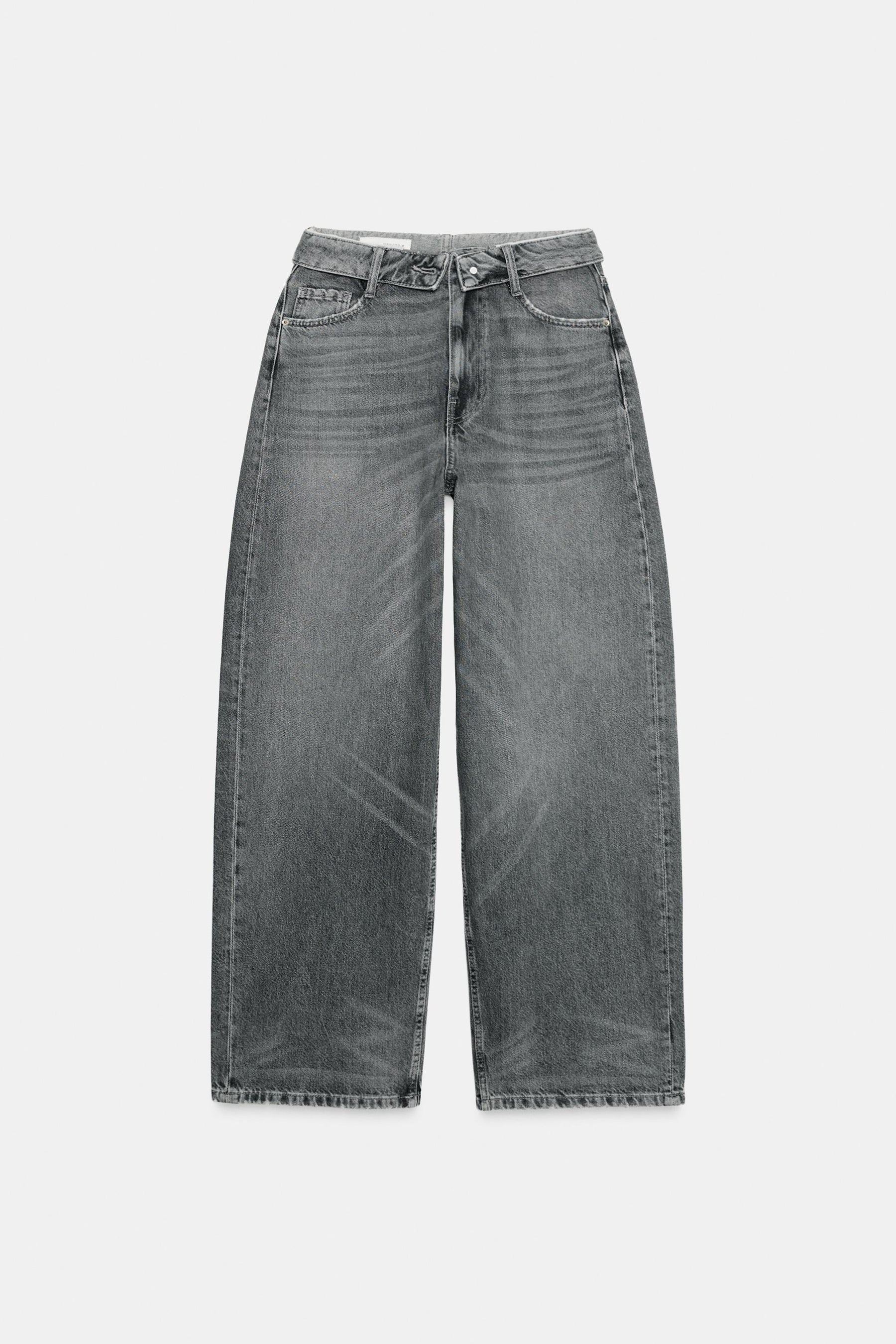 Folded waistband mid-waist jeans