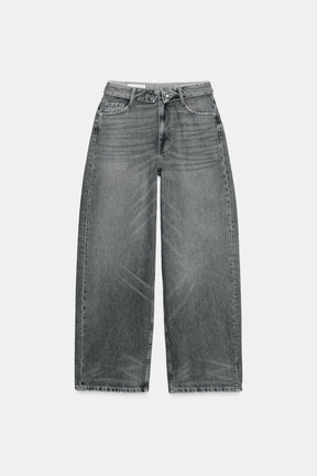 Folded waistband mid-waist jeans