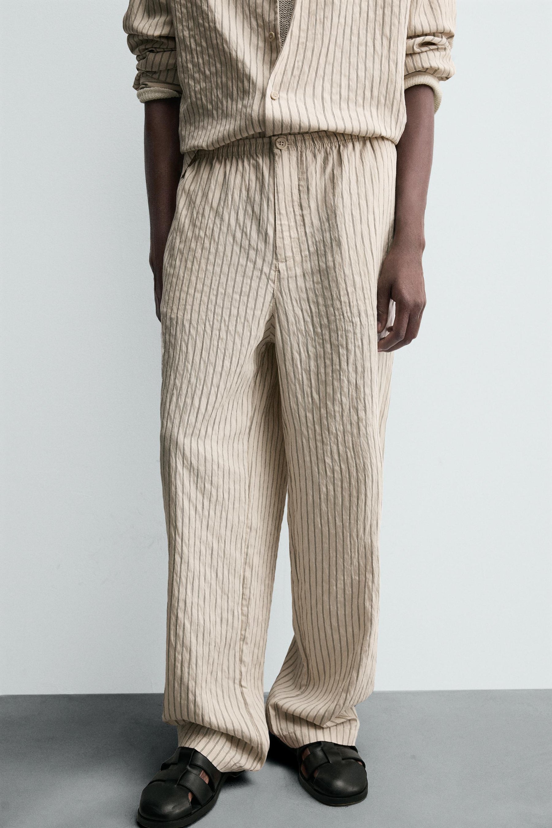 STRIPED WRINKLED-EFFECT FLOWING TROUSERS - Image 5