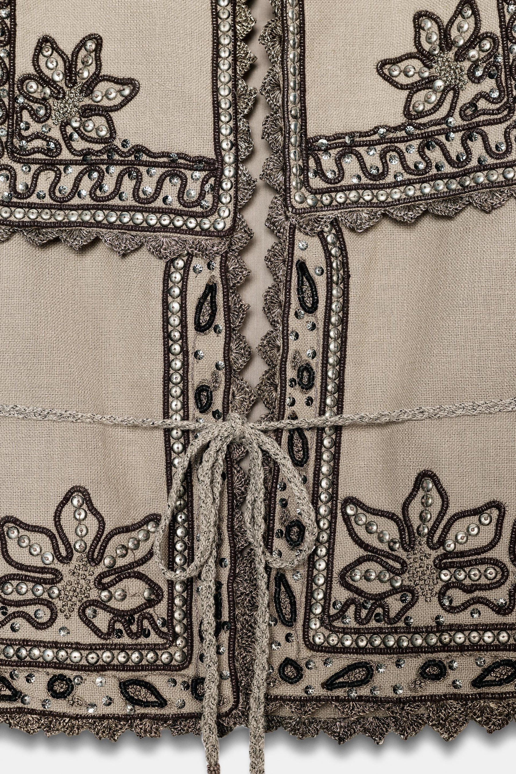 ZW COLLECTION EMBROIDERED WAISTCOAT WITH BELT - Image 5