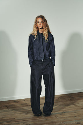 Pleated Denim Trousers