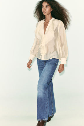 Ruffled Tie-Neck Blouse