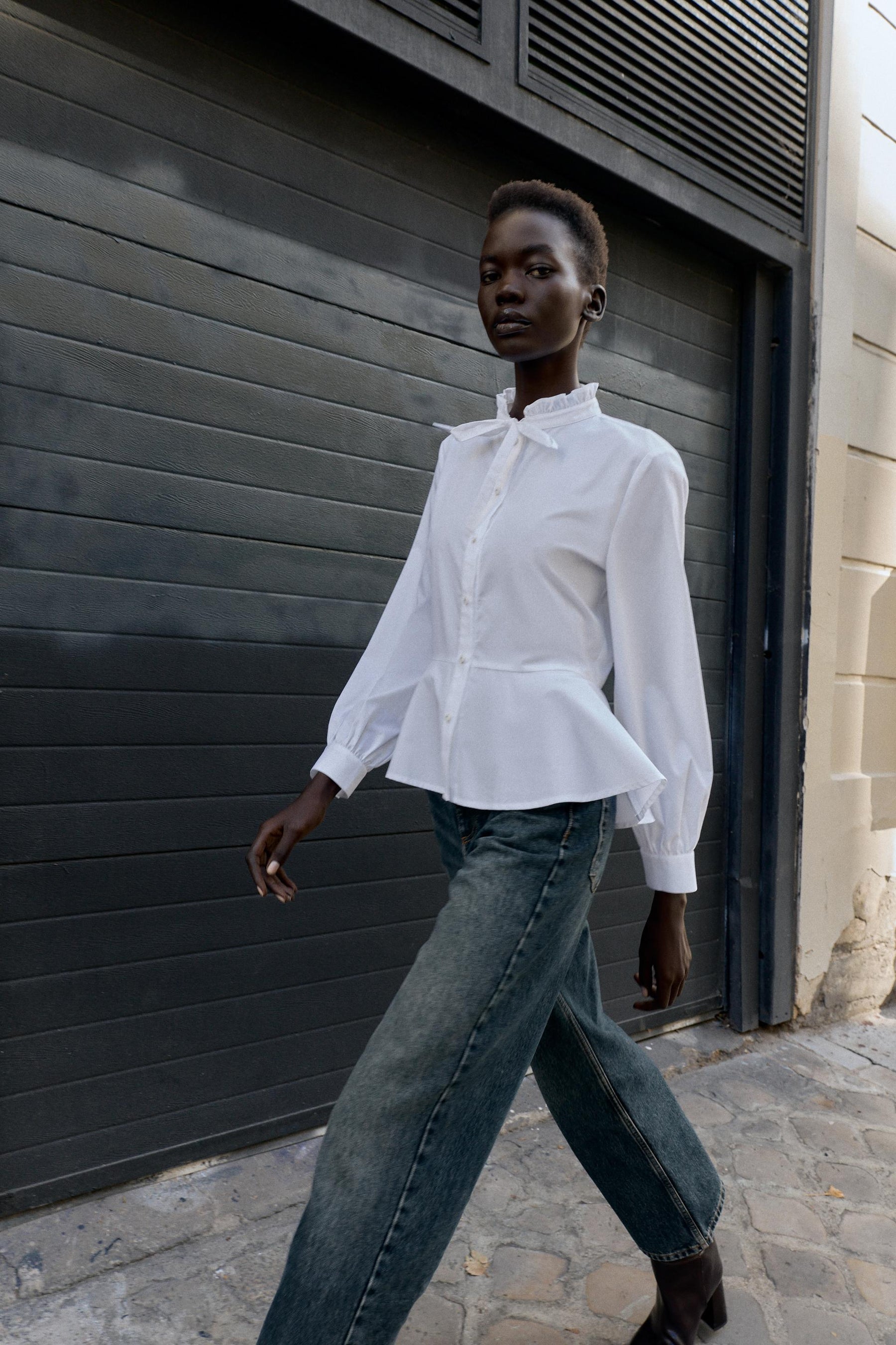 Peplum Poplin Bow Shirt