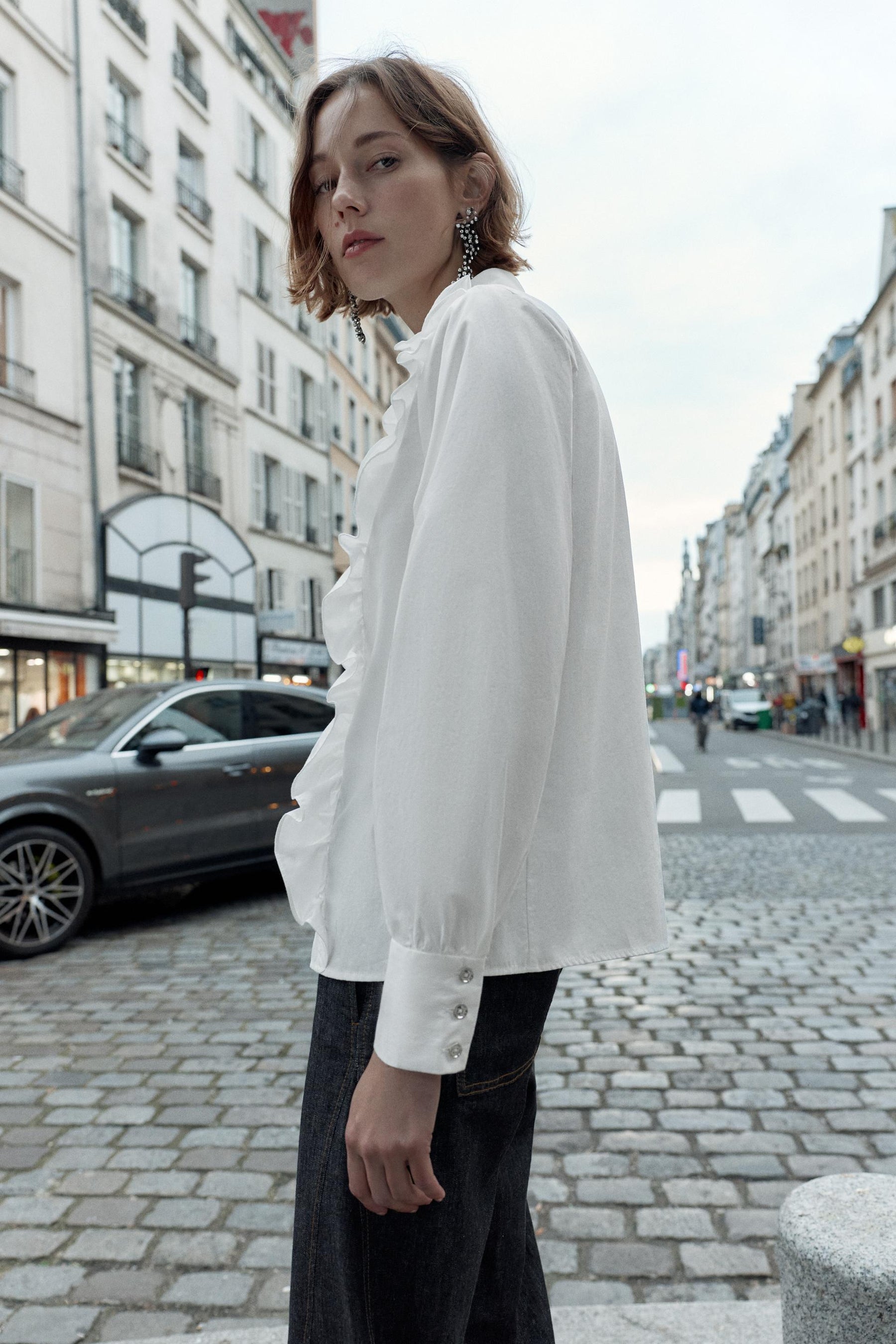 BEADED LAPEL POPLIN SHIRT