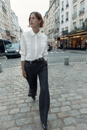 BEADED LAPEL POPLIN SHIRT