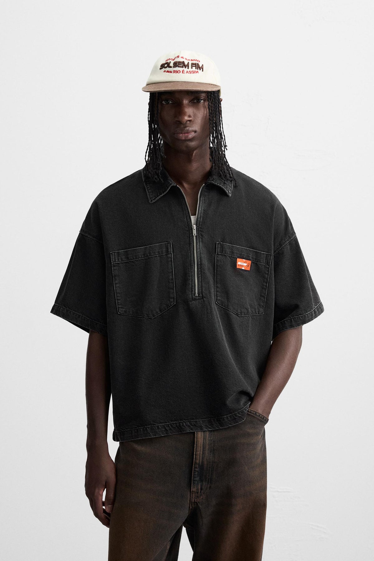 ZIP-UP DENIM POLO SHIRT - Image 2