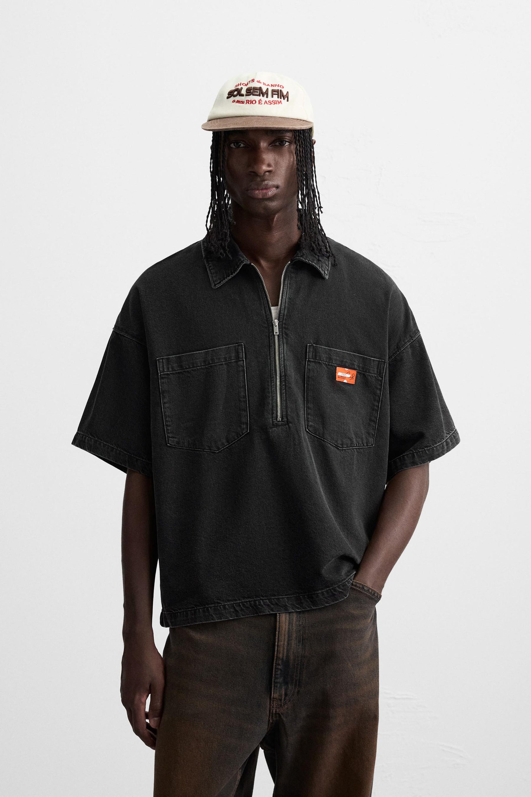 ZIP-UP DENIM POLO SHIRT - Image 2