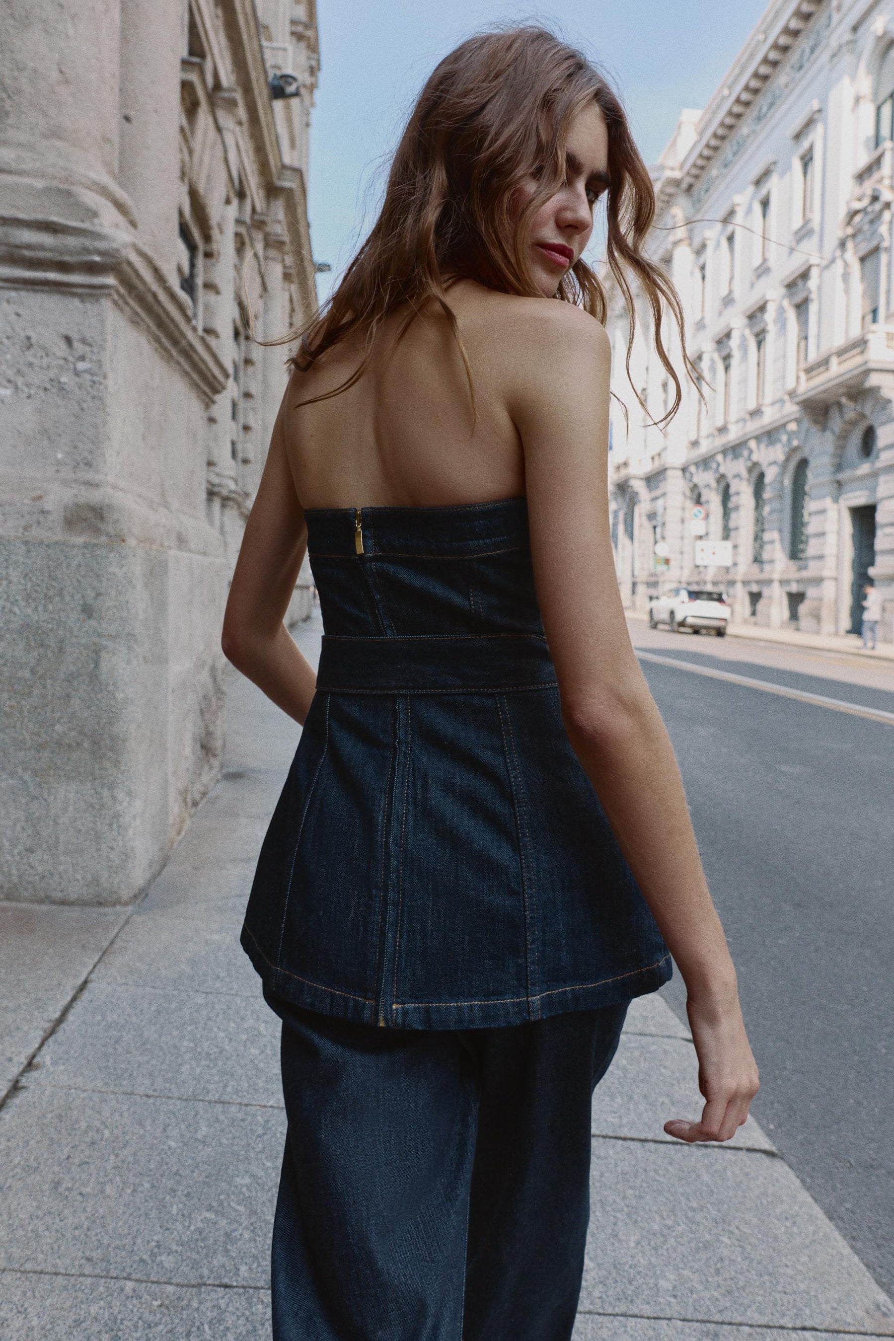Denim Strapless Top with