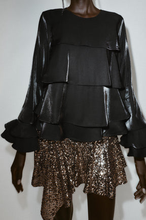 Ruffled Shimmer Fabric Blouse