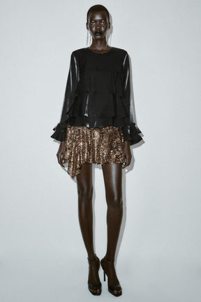 Ruffled Shimmer Fabric Blouse