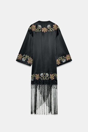 KIMONO WITH FLORAL EMBROIDERY AND FRINGES - Image 6