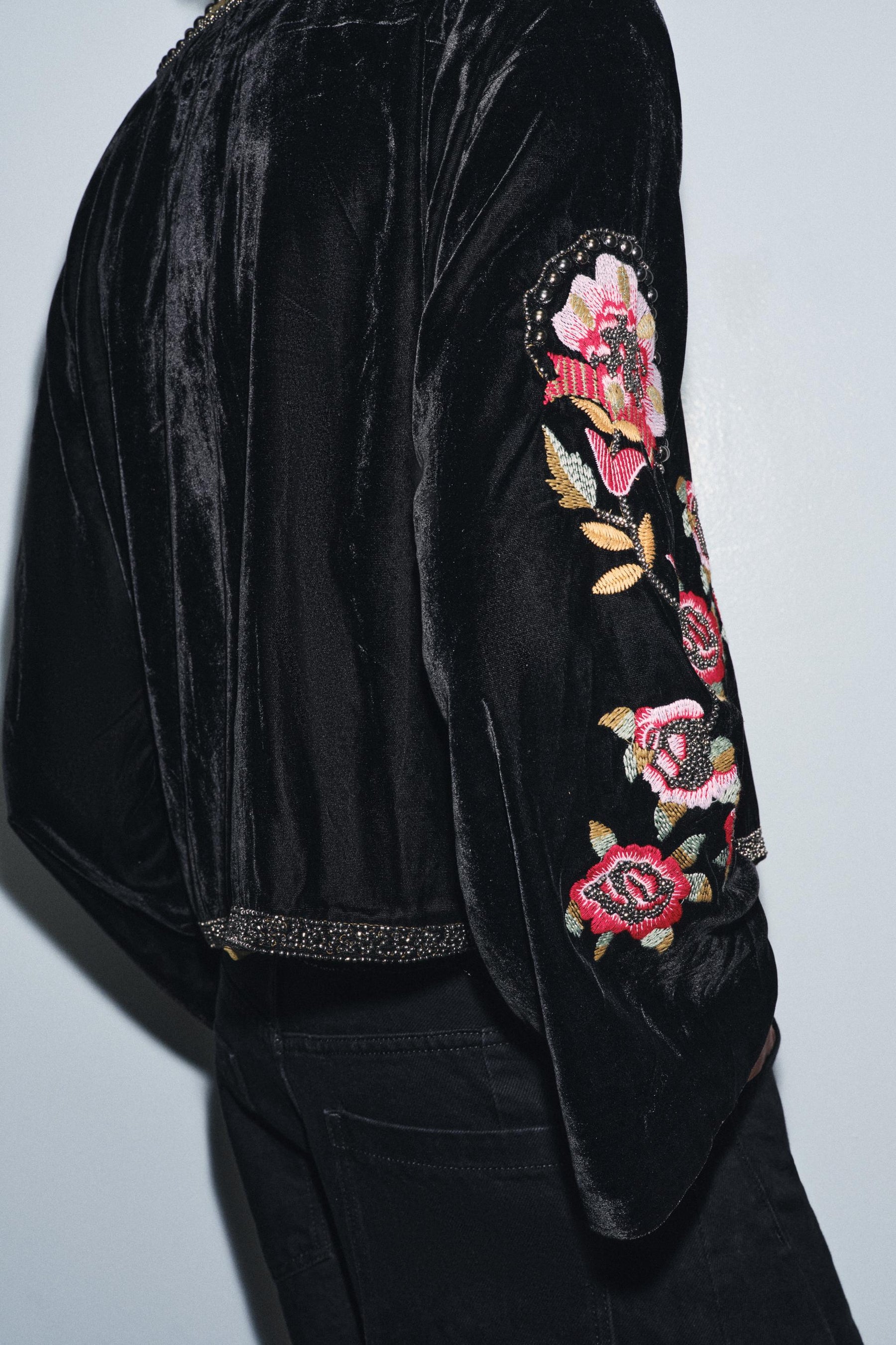 Floral Embroidered Velvet Jacket