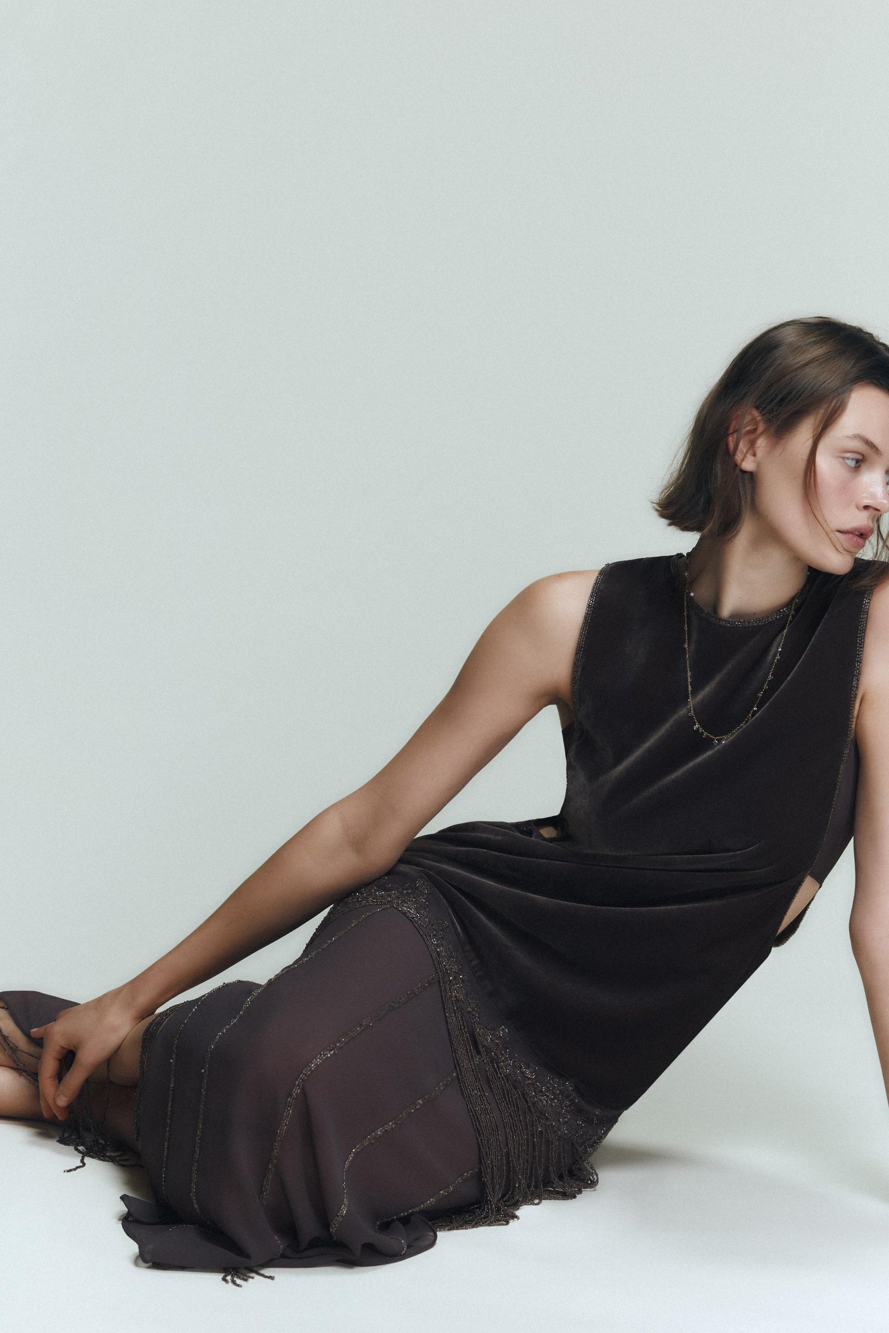 Velvet Dress with Fringes