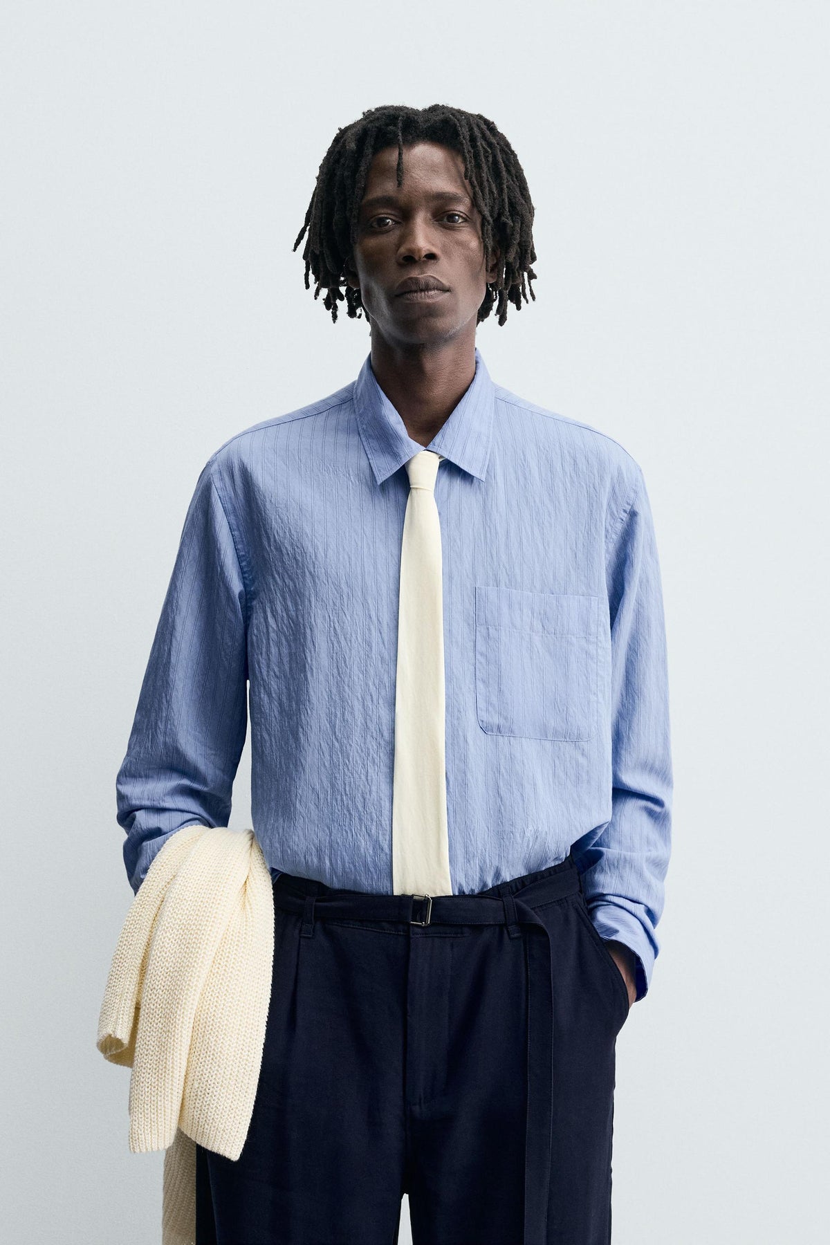 CREASED-EFFECT STRIPED FLOWING SHIRT - Image 2