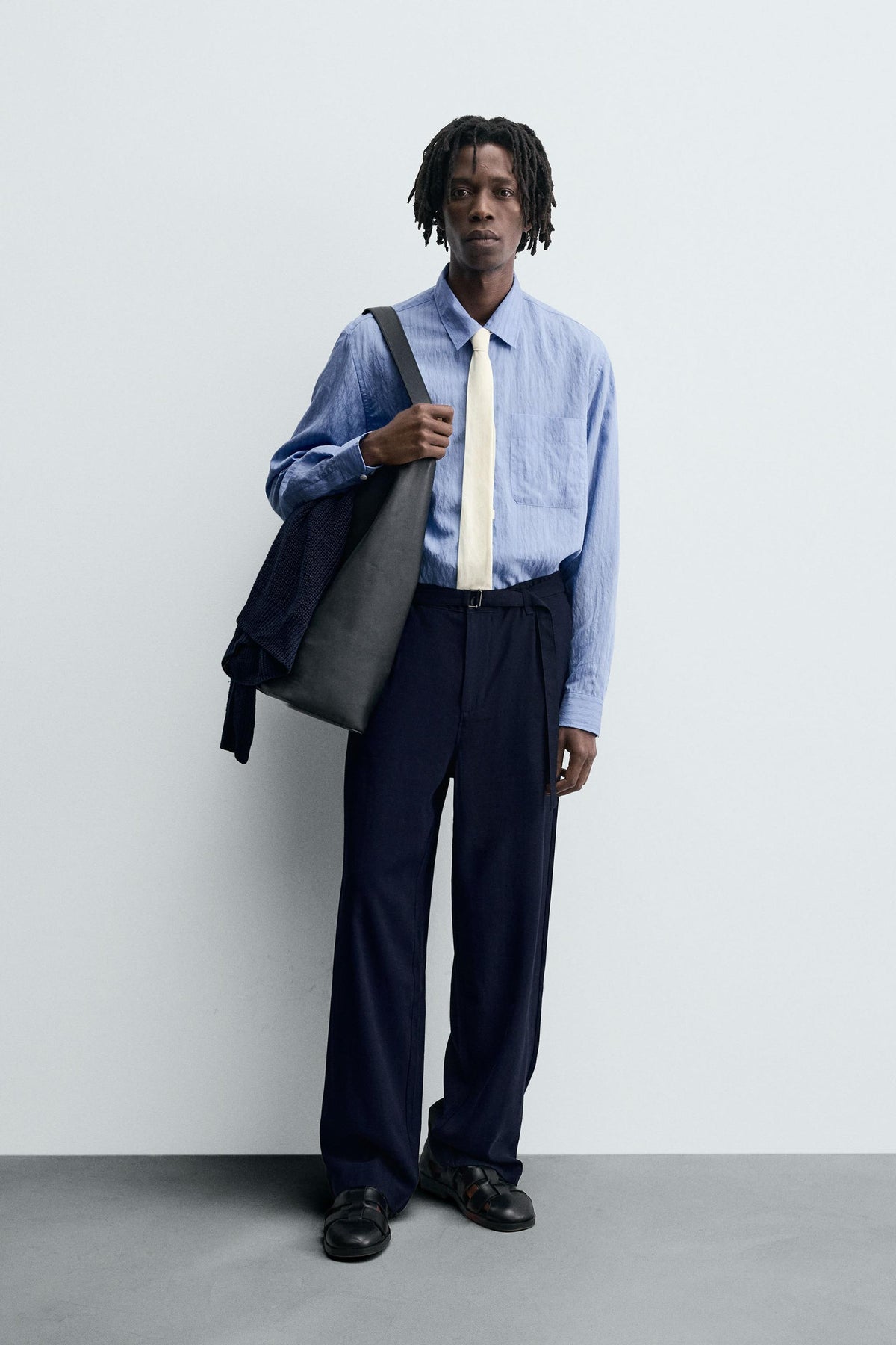 CREASED-EFFECT STRIPED FLOWING SHIRT - Image 1