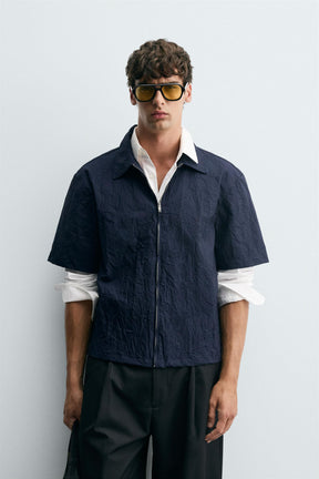 CREASED-EFFECT ZIP-UP SHIRT - Image 2