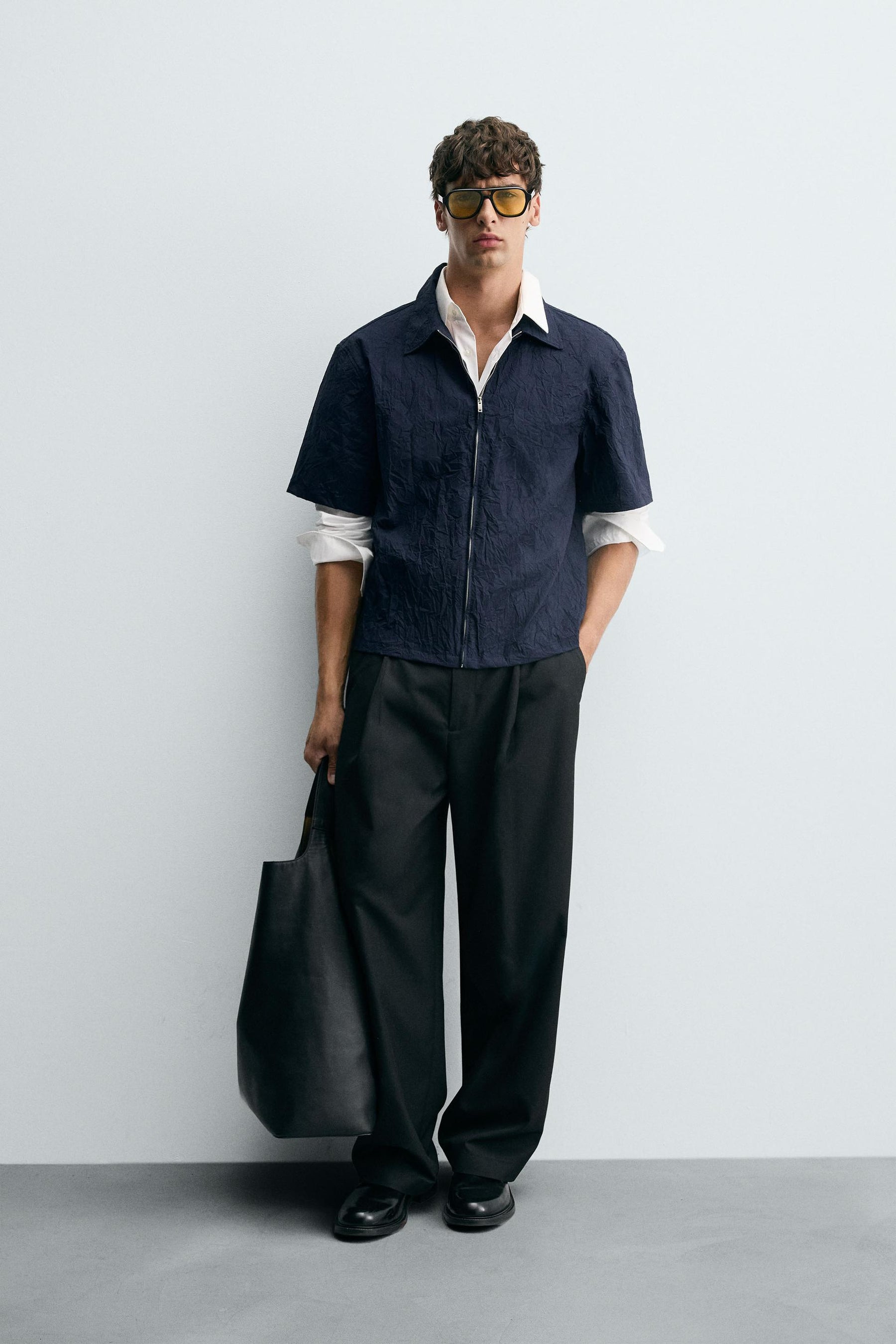 CREASED-EFFECT ZIP-UP SHIRT - Image 1