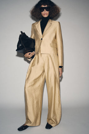 PLEATED METALLIC WIDE-LEG TROUSERS