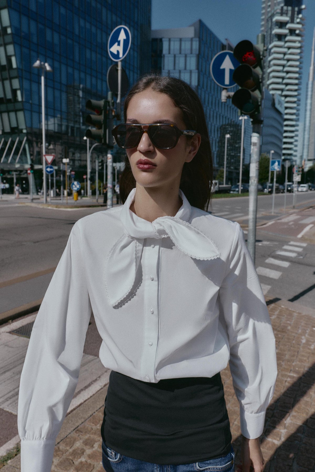 Bow-Detailed Poplin Shirt