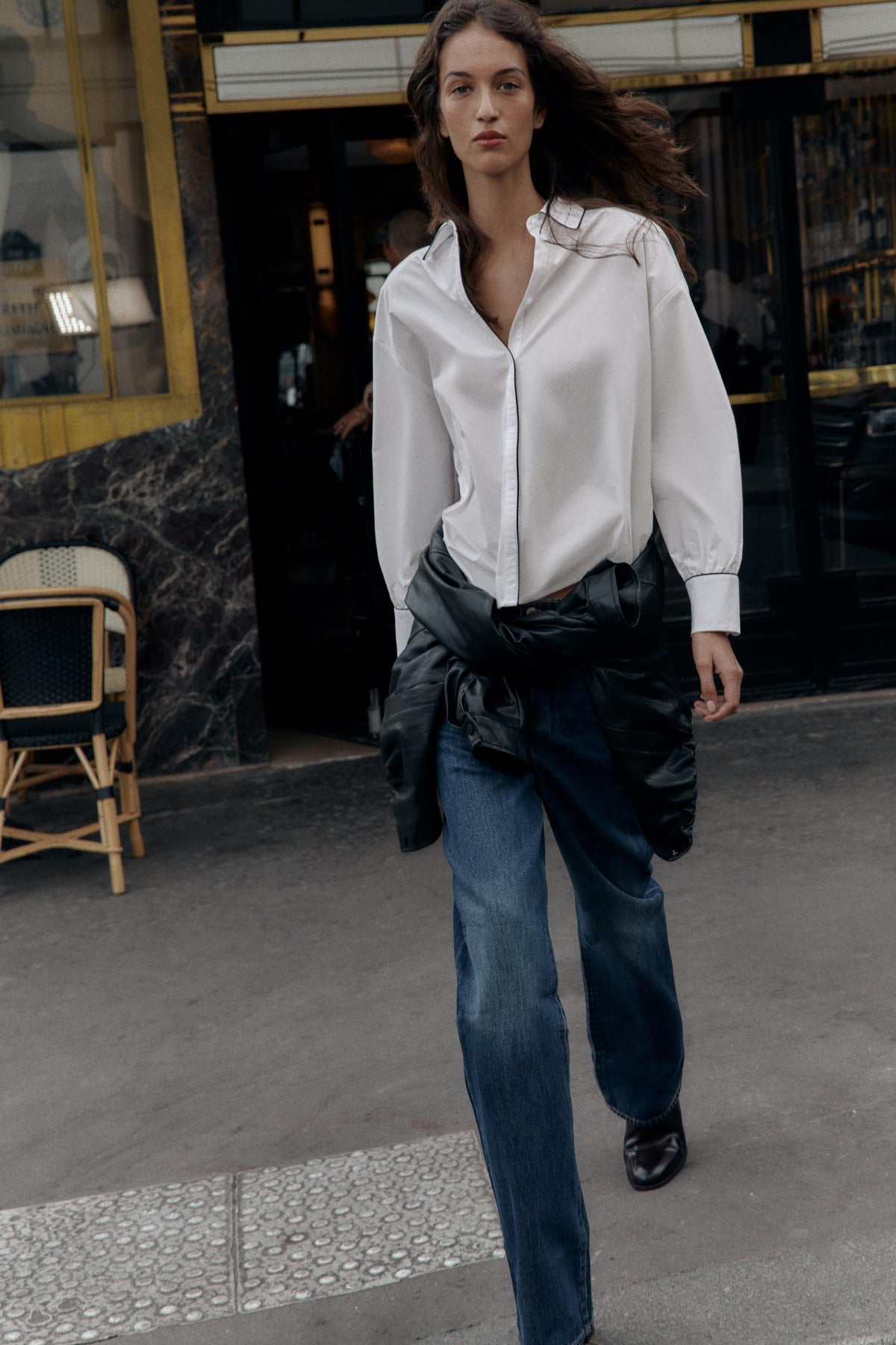 CONTRAST PIPED POPLIN SHIRT