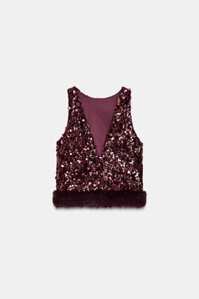 SEQUIN TOP WITH FAUX