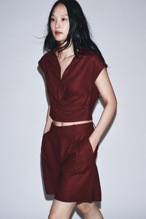 Linen Blend Crossover Top