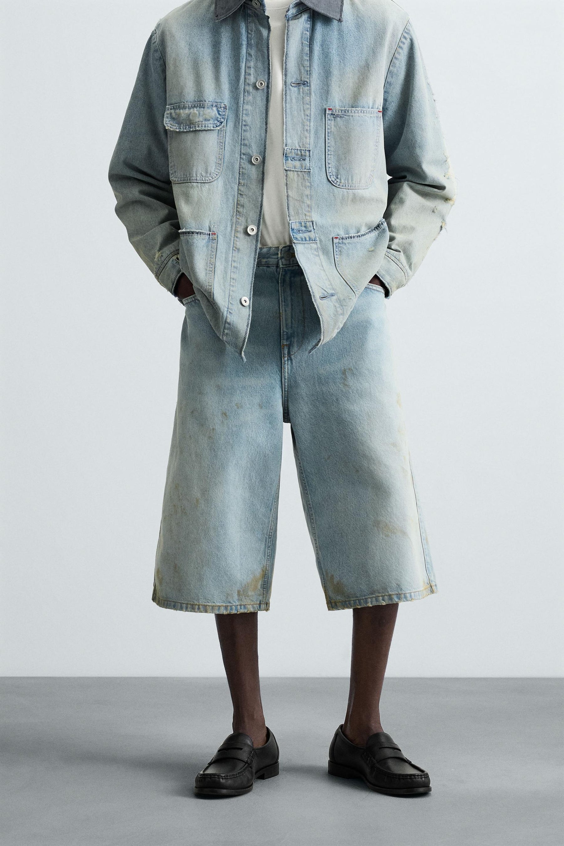 VINTAGE EFFECT BAGGY FIT DENIM BERMUDA SHORTS - Image 2