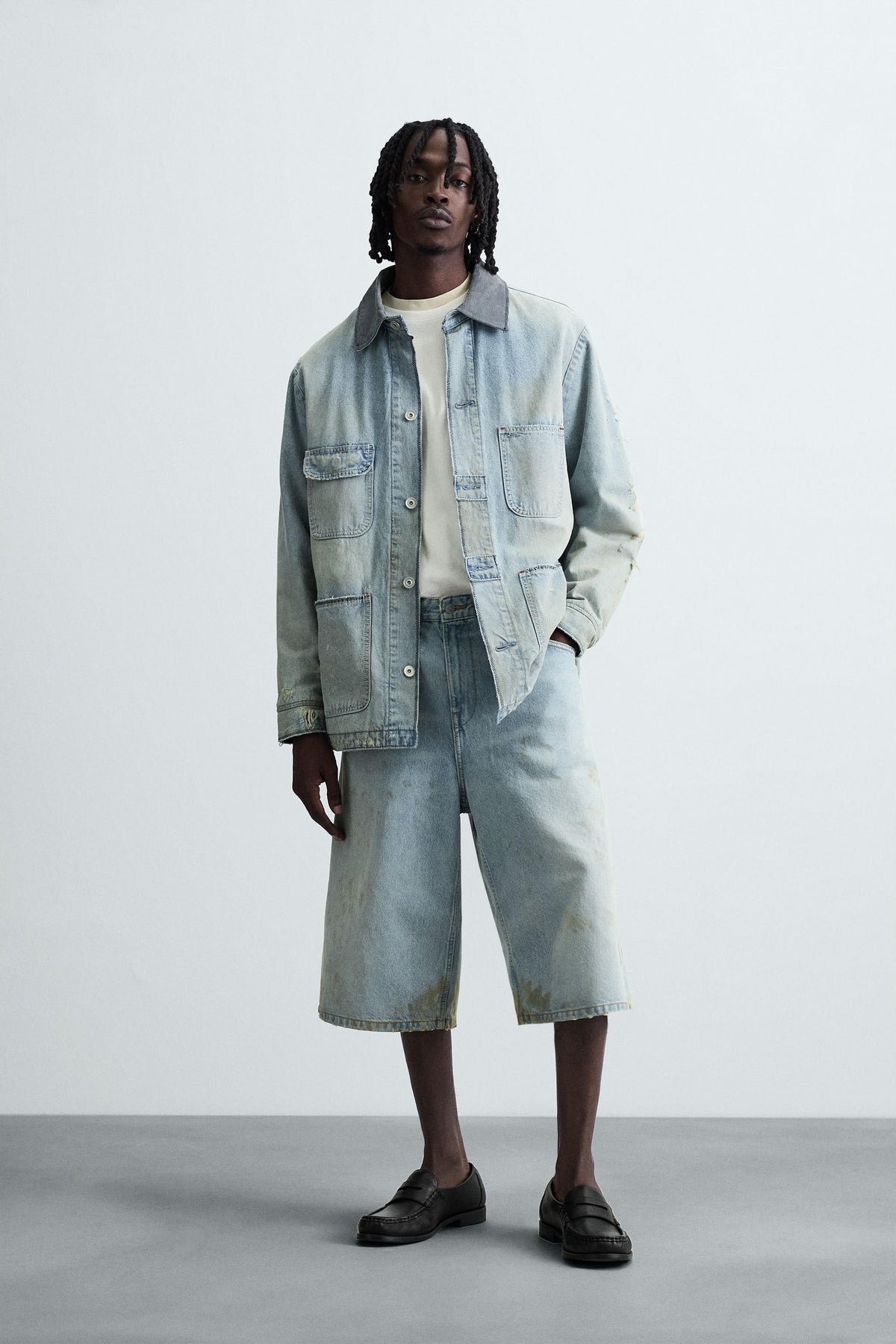 VINTAGE EFFECT BAGGY FIT DENIM BERMUDA SHORTS - Image 1