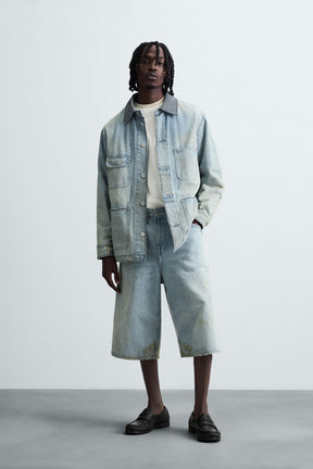 VINTAGE EFFECT BAGGY FIT DENIM BERMUDA SHORTS - Image 1