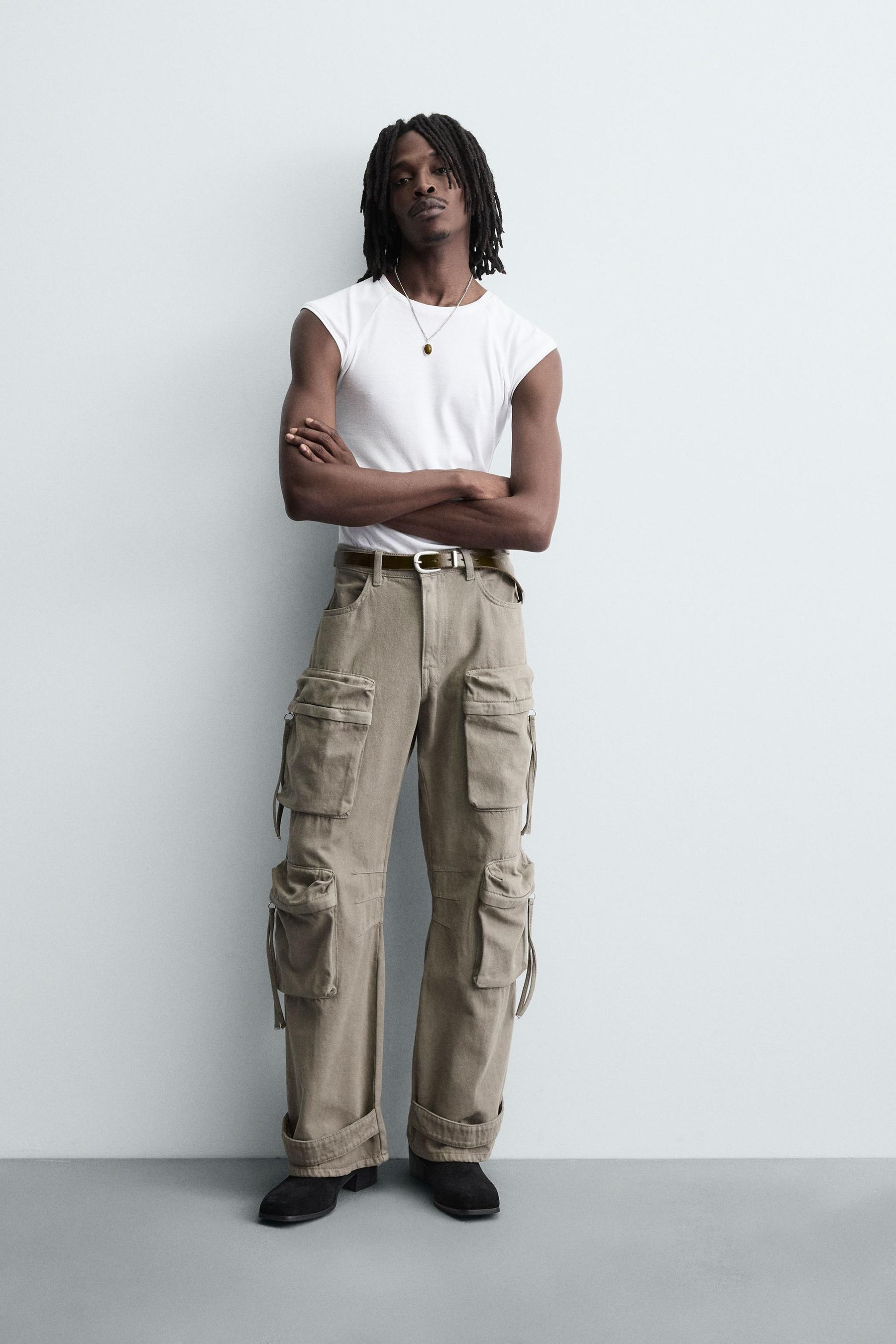DENIM CARGO TROUSERS WITH POCKETS - Image 1