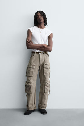 DENIM CARGO TROUSERS WITH POCKETS - Image 1