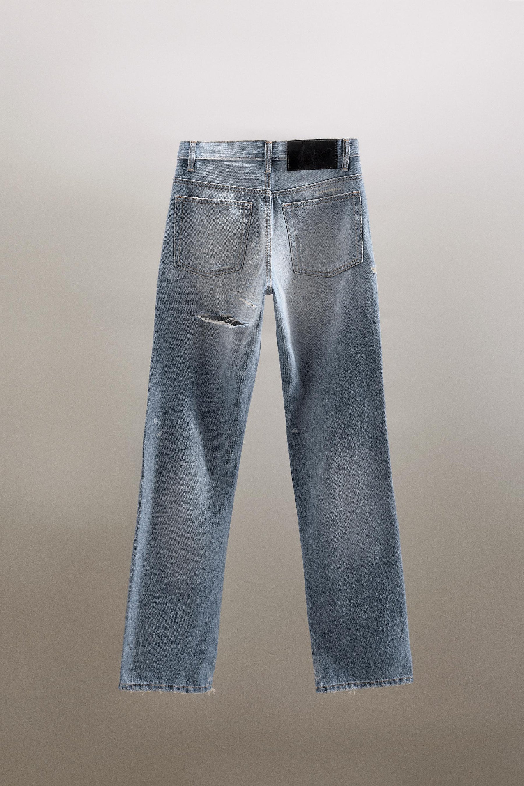 Straight-Leg Mid-Waist Ripped Jeans
