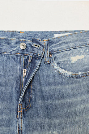 Straight-Leg Mid-Waist Ripped Jeans