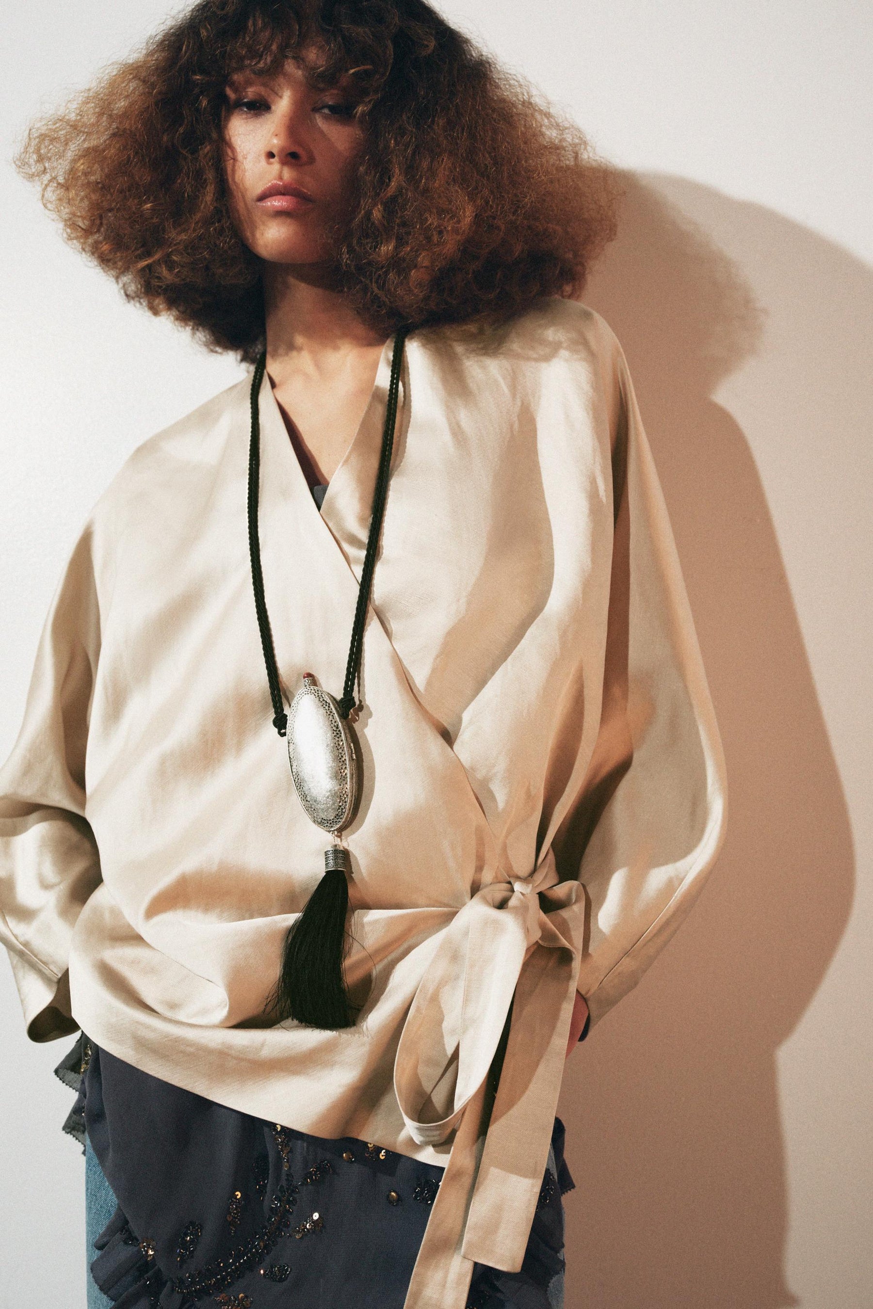 Linen Wrap Blouse with