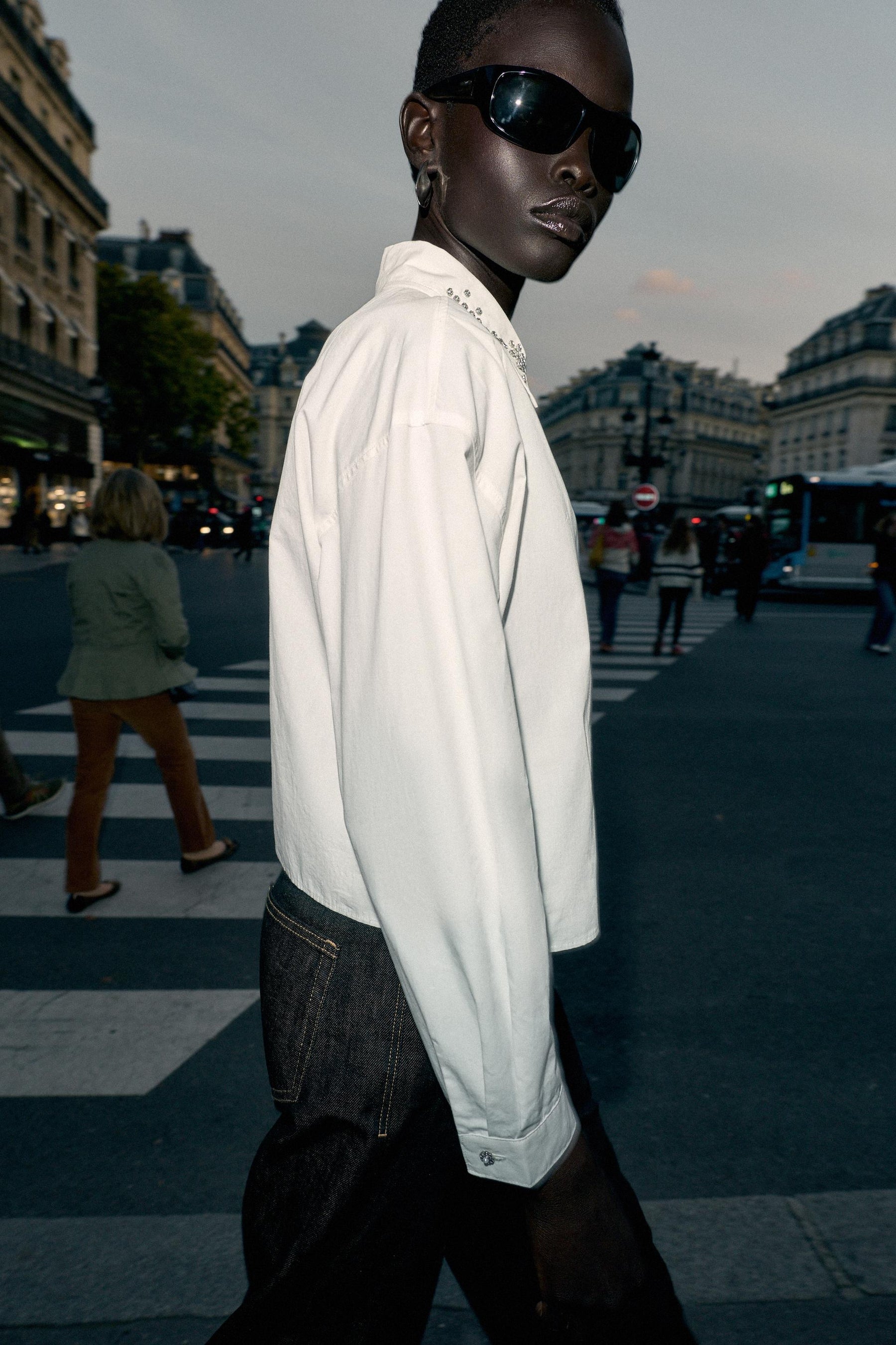 JEWEL-BEADED POPLIN SHIRT