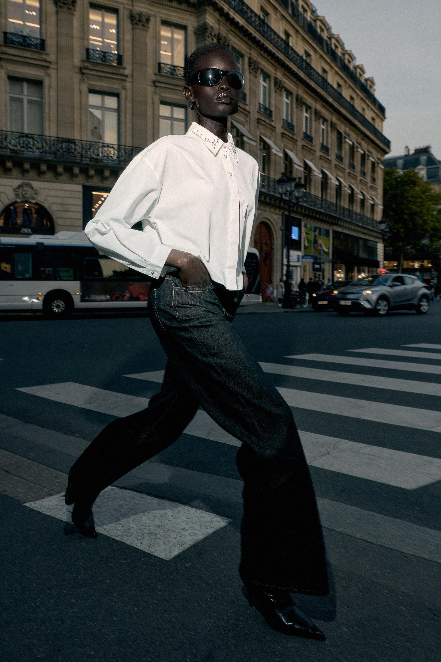 JEWEL-BEADED POPLIN SHIRT